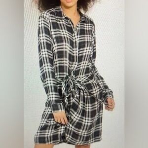 REVOLVE HEARTLOOM KASEY DRESS PLAID SHIRTDRESS BLACK WHITE TIE WAIST XS NEW $120